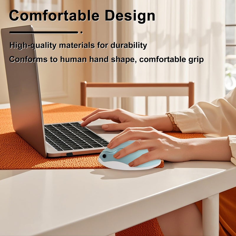 CHUYI Hamster Wireless Silent Mouse 1200DPI Cute Animal Small Cordless Portable Mice for Travel Home School Library Computer Laptop PC for Kids Gift (Light Blue) - Image 2